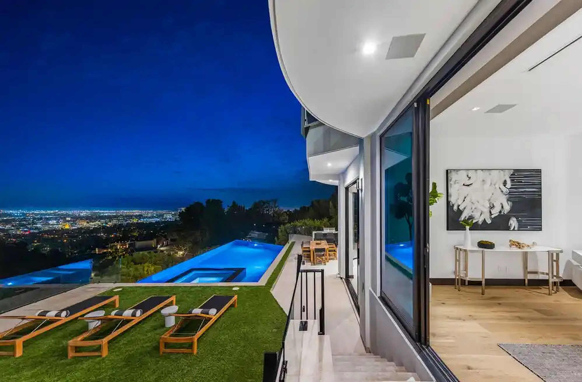 Beverly Crest pool terrace at night