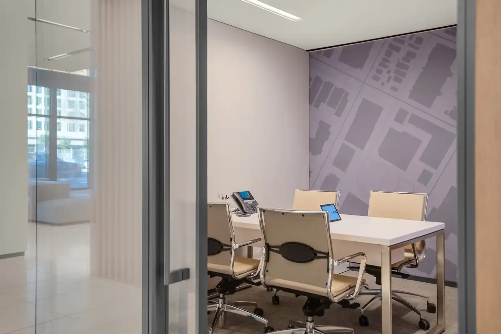 Open workstations inside a financial branch office