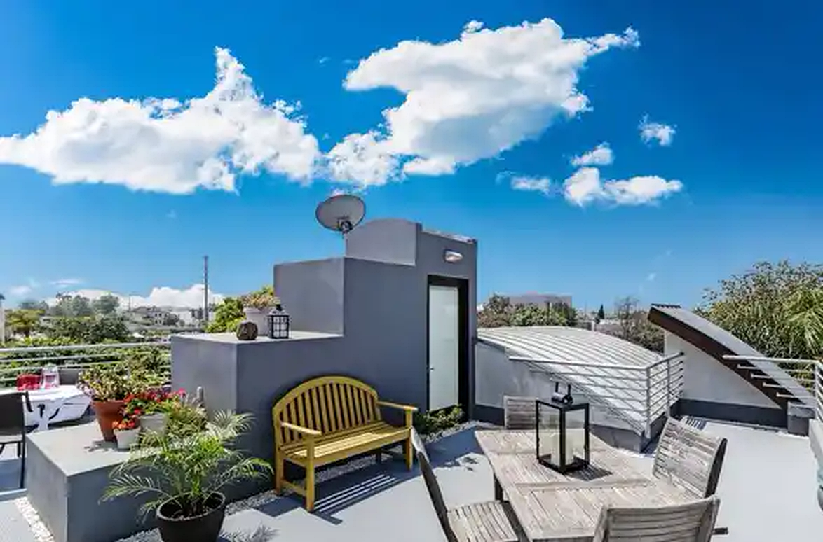 Colby rooftop terrace with fireplace