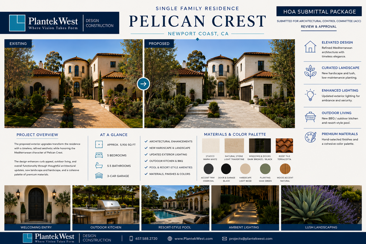 Pelican Crest Newport Coast existing and proposed exterior rendering for HOA submittal