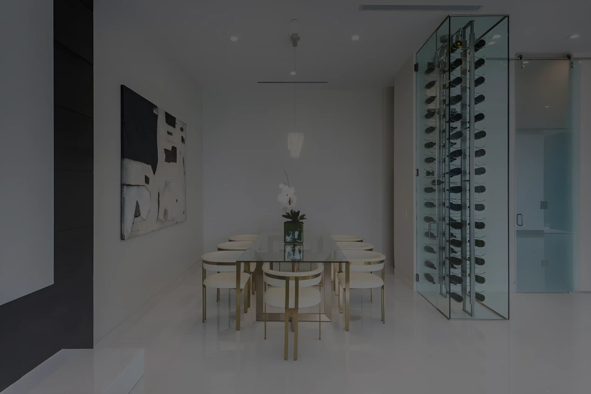 Dining room with glass wine wall