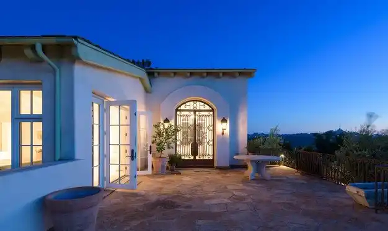 Torreyson arched courtyard and entry at dusk