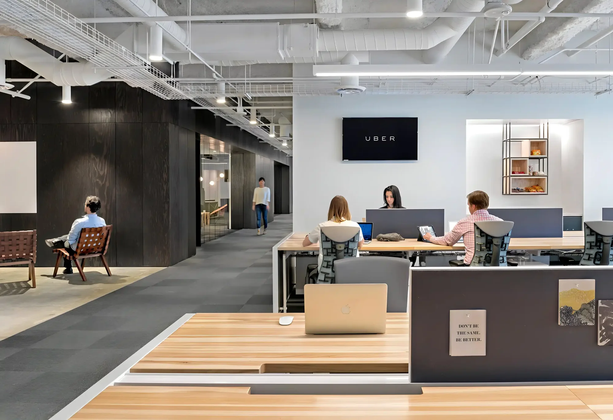 Open plan office workstations completed in a tenant improvement fit-out